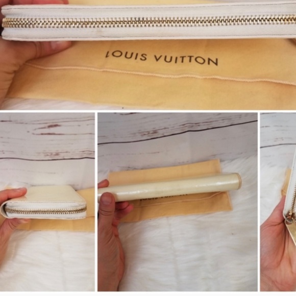 Auth LouisVuitton Vernis Cream Long Zippy Wallet